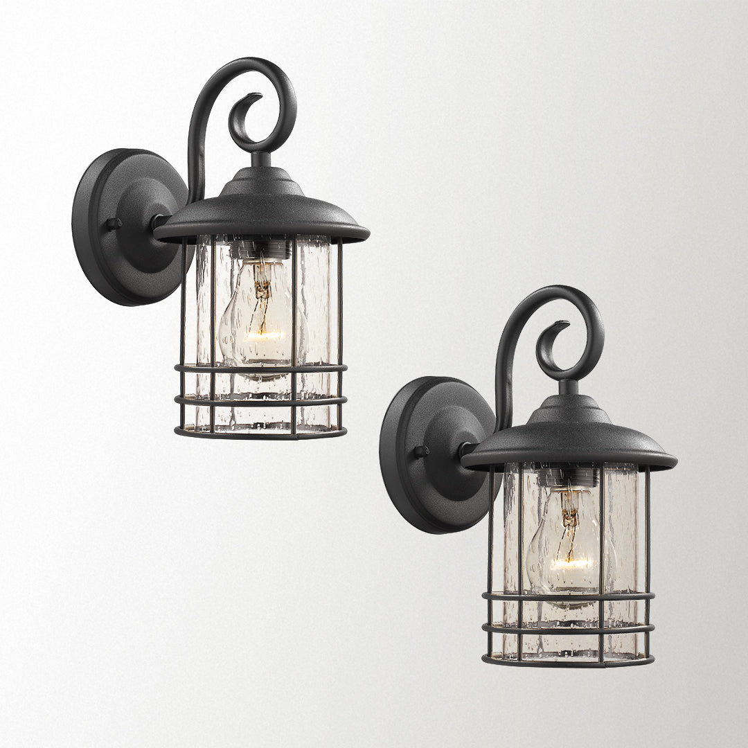 
                  
                    Emliviar 1-Light Outdoor Wall Lantern 2 Pack, Exterior Wall Lamp Light in Black Finish with Clear Seeded Glass -Twin Pack,OS-1803CW1
                  
                