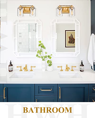 
                  
                    HWH Bathroom Lights Over Mirro 2 Light Vanity Wall Sconce in Brushed Gold Finish, Modern Brass Vanity Lighting, 5HLT63B-2W BG
                  
                