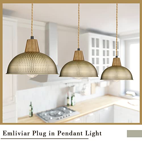 
                  
                    Emliviar Plug in Pendant Lighting with Cord, Modern 3 Light Chandelier Swag Lights with Metal Dome Shade, Brass Finish, GE268-3 BG+WD
                  
                