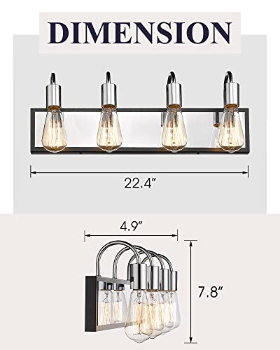 
                  
                    HWH 4-Light Bathroom Vanity LightIndurtrial Vanity Light Fixtures Over Mirror, Wall Sconce Lamp for Bedroom Powder Room, Chrome and Black Finish, 5HLT69B-4W CH
                  
                