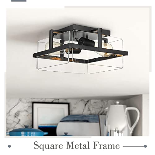 
                  
                    Emliviar Modern Glass Ceiling Light - 11 Inch Semi Flush Mount Light Fixture for Bedroom Kitchen Hallway, Metal Cage with Clear Glass in Black Finish, LE256F BK
                  
                