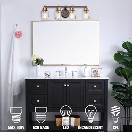 
                  
                    Emliviar Farmhouse Bathroom Light Fixture, 4-Light Vanity Light Fixture with Clear Glass, Oil Rubbed Bronze and Gold Finish,6005-4W ORB+BG
                  
                