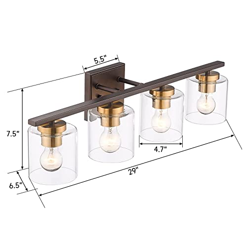 
                  
                    Emliviar 4-Light Vanity Lights, Modern Farmhouse Bathroom Light Fixtures with Clear Glass, Oil Rubbed Bronze and Gold Finish,21002-4 ORB+BG
                  
                