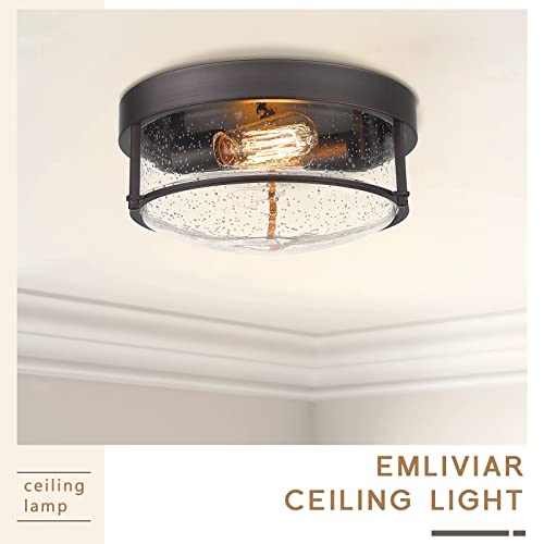 
                  
                    Emliviar 2-Light Outdoor Ceiling Light Fixture, Farmhouse 12 inch Close to Ceiling Light with Seeded Glass, Oil Rubbed Bronze Finish, GE263F ORB
                  
                