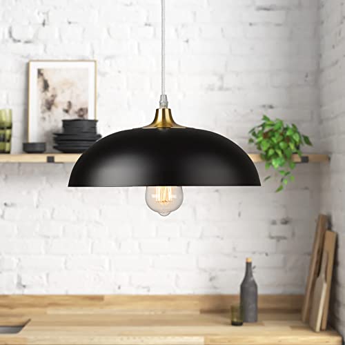 
                  
                    Emliviar 1-Light Dome Pendant Light, 13 Inch Modern Ceiling Hanging Light with Metal Dome Shade, Black and Gold Finish, 1901M BG/BK
                  
                