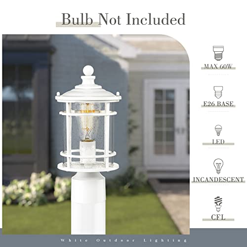 
                  
                    Emliviar Post Light Fixture for Outside - 12.5 Inch Outdoor Post Lantern Exterior with Seeded Glass, White Finish, XE229P-S WH
                  
                