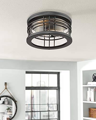 
                  
                    HWH 2-Light Flush Mount Ceiling Light Fixture Farmhouse Close to Ceiling Lights with Clear Glass Shade, 12'' Matte Black, 5HW49-F BK
                  
                