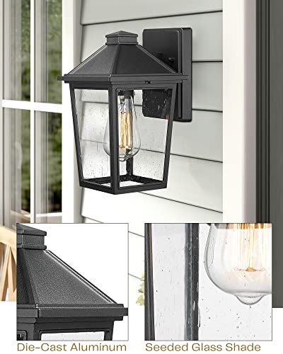 
                  
                    Outdoor Wall Sconce Exterior Wall Lantern, Porch Lights Outdoor Wall with Seeded Glass Shade, Waterproof for Doorway, Hallway, Garage, Matte Black Finish, 5HX64B BK
                  
                