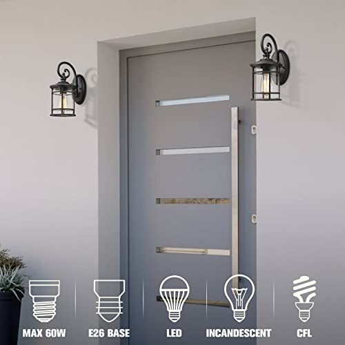 
                  
                    Emliviar Modern Porch Lights 2 Pack - Outdoor Wall Light Fixtures Wall Mount for Garage, Black Finish with Seeded Glass Shade,XE229B-S-2PK BK
                  
                