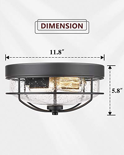 
                  
                    Emliviar Flush Mount Ceiling Light Fixtures 12'' 2-Light Farmhouse Close to Ceiling Light Fixture with Seeded Glass Shade, Sand Black Finish
                  
                