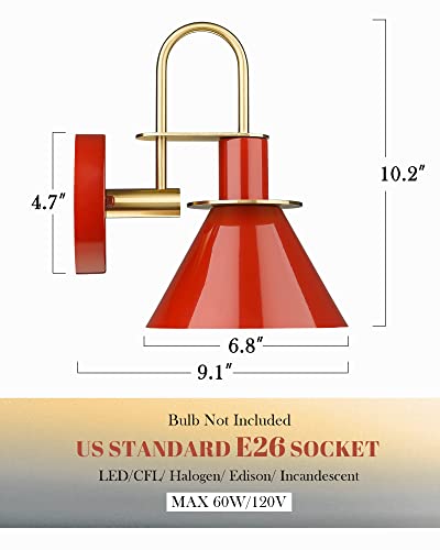 
                  
                    HWH Single Wall Sconce Light Fixture Vintage Bathroom Vanity Lighting, 1-Light Wall Lamp Glossy Red and Brushed Gold Finish, 5HZG56B RED+BG
                  
                