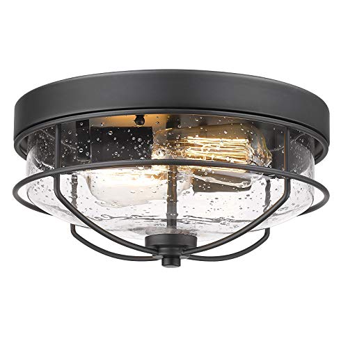 Emliviar Flush Mount Ceiling Light Fixtures 12'' 2-Light Farmhouse Close to Ceiling Light Fixture with Seeded Glass Shade, Sand Black Finish