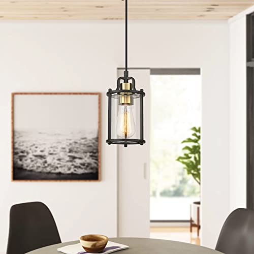 
                  
                    Emliviar 1-Light Mini Pendant Light Fixture, Industrial Metal Hanging Light for Kitchen Dining Room with Clear Glass Shade, Black and Gold Finish, YCE254M1L BK+BG
                  
                