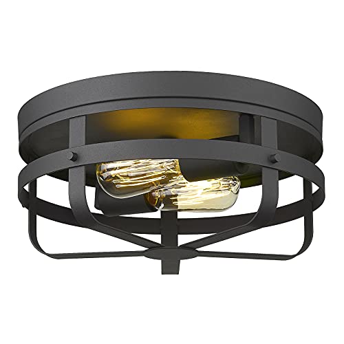 HWH Industrial Ceiling Light Fixture 13inch Metal Cage Flush Mount Close to Ceiling Light, Matte Black Finish, 5HZG55-F BK