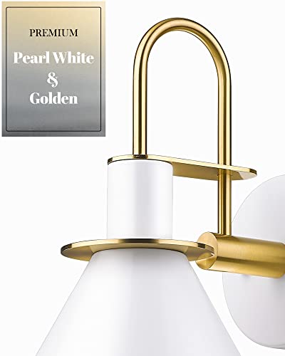 
                  
                    HWH Wall Sconce Lighting Fixtures, White and Brushed Gold Finish, 5HZG56B WH+BG
                  
                