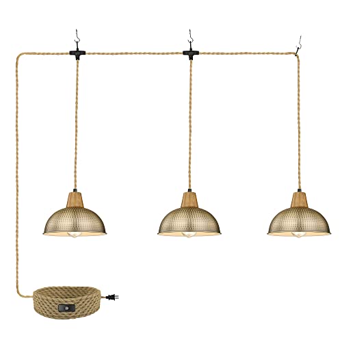 
                  
                    Emliviar Plug in Pendant Lighting with Cord, Modern 3 Light Chandelier Swag Lights with Metal Dome Shade, Brass Finish, GE268-3 BG+WD
                  
                