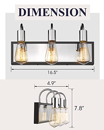 
                  
                    HWH 3-Light Bathroom Vanity Light Modern Vanity Light Fixture Over Mirror,Industrial Wall Sconce,Farmhouse Wall Lamp with Chrome and Black Finish, 5HLT69B-3W CH
                  
                