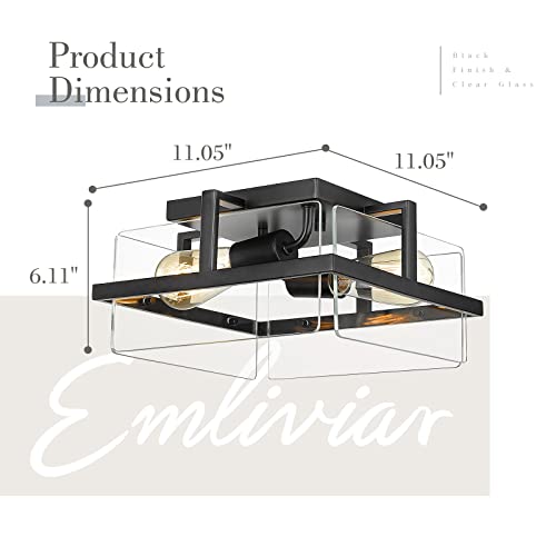 
                  
                    Emliviar Modern Glass Ceiling Light - 11 Inch Semi Flush Mount Light Fixture for Bedroom Kitchen Hallway, Metal Cage with Clear Glass in Black Finish, LE256F BK
                  
                