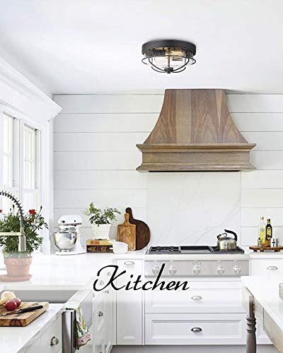 
                  
                    Emliviar Flush Mount Ceiling Light Fixtures 12'' 2-Light Farmhouse Close to Ceiling Light Fixture with Seeded Glass Shade, Sand Black Finish
                  
                