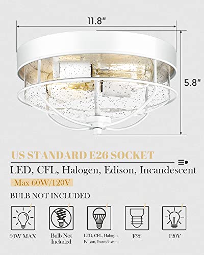 
                  
                    HWH Modern Flush Mount Ceiling Light 12 Inch Close to Ceiling Light with Seeded Glass, 2-Light,  5HTJ7-F WH
                  
                