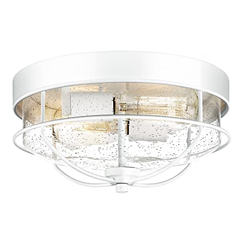 HWH Modern Flush Mount Ceiling Light 12 Inch Close to Ceiling Light with Seeded Glass, 2-Light,  5HTJ7-F WH