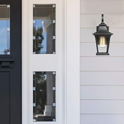 
                  
                    Emliviar Outdoor Porch Light, Modern Outside Wall Light Fixture for House Garage, Clear Glass in Black Finish, 12" Height,XE219B BK
                  
                