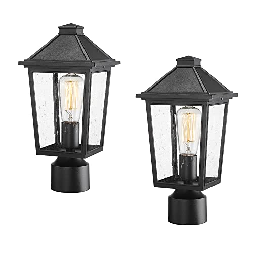 
                  
                    HWH Outdoor Post Lights Industrial Pole Lantern with Seeded Glass, Matte Black Finish, 5HX64P-2PK BK
                  
                