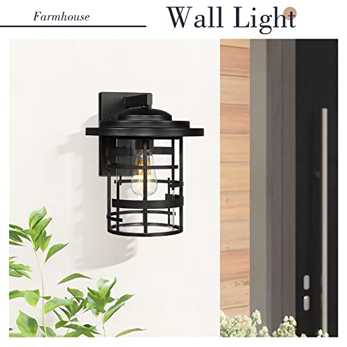 
                  
                    Emliviar Modern Farmhouse Large Outdoor Wall Lighting, 13 Inch Front Porch Exterior Wall Light Fixture with Clear Glass, Black Finish, LE256B BK
                  
                