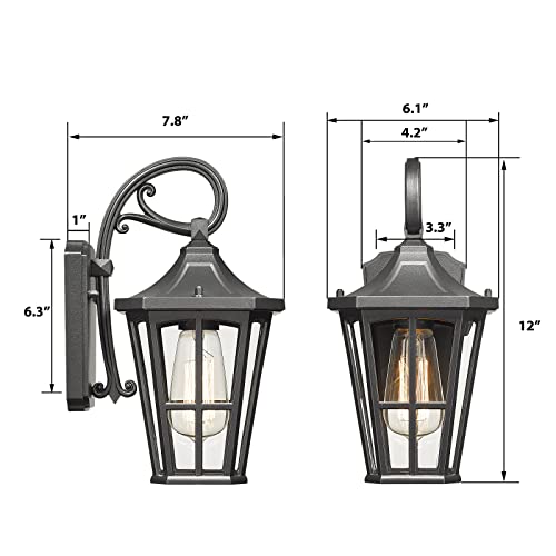 
                  
                    Emliviar Outdoor Porch Light, 12 Inch Modern Outdoor Wall Lantern Light Fixture, Clear Glass in Black Finish, XE221B1 BK
                  
                