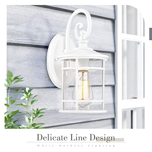
                  
                    Emliviar 2 Pack Farmhouse Outdoor Wall Lanterns - Modern 12.5 Inch Carriage Lights for House Front Porch, White Finish with Seeded Glass, XE229B-S-2PK WH
                  
                
