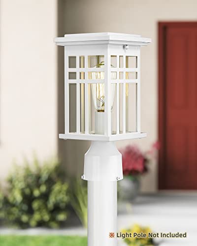
                  
                    HWH Exterior Pillar Light, Waterproof Pole Lantern with Clear Glass Shade, Glossy White Finish, 5HD36P WH
                  
                