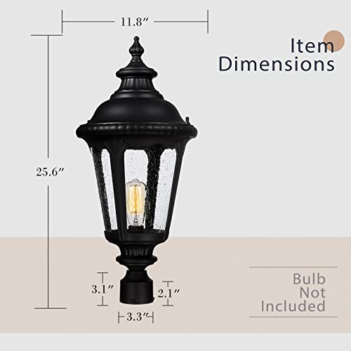 
                  
                    Emliviar Large Outdoor Post Light for House, Vintage Exterior Pole Lantern Light Fixture, Black Finish with Seeded Glass Shade, XE265P BK
                  
                