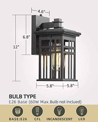 
                  
                    HWH Exterior Wall Mounted Lamp Porch Light Fixture with Clear Glass Shade, Matte Black Finish, 5HD27B-PC BK
                  
                