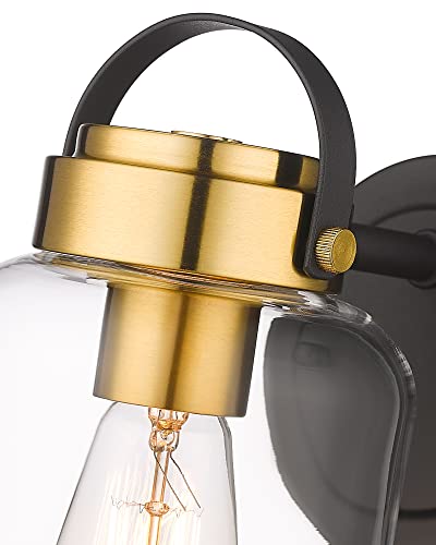 
                  
                    HWH Farmhouse Wall Light, 1-Light Wall Sconce Vanity Light with Clear Glass Shade, Bedside, Kitchen, Black and Brushed Gold Finish, 5HZG61B BK+BG
                  
                