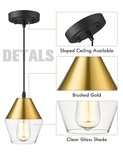 
                  
                    HWHGlass Pendant Light GoldModern Hanging Light Fixtures with Adjustable Height Brushed Gold Finish, 5HZG60M1L BK+BG
                  
                