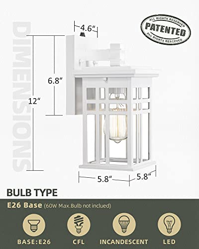 
                  
                    HWH Dusk to Dawn Sensor Outdoor Wall Sconce - Exterior Wall Lantern Light Fixture, Glossy White Finish, 5HD27B-PC WH
                  
                