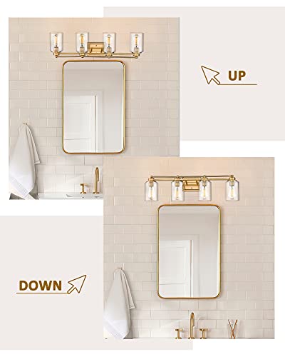 
                  
                    HWH Bathroom Vanity Light Fixtures 4-Light Wall Sconce Over Mirror, Modern Bathroom Lights in Brushed Gold Finish, 5HLT63B-4W BG
                  
                
