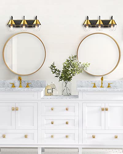 Brass Bathroom Light Fixtures, HWH 3-Light Bathroom Vanity Lights Over  Mirror, Brushed Gold Wall Vanity Light for Bathroom, Black and Gold Finish,  5HLY77B-3W BK+BG - Yahoo Shopping