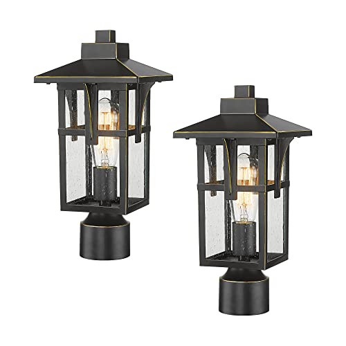 
                  
                    HWH Outdoor Post Lights Exterior Pillar Light 2 Pack, Industrial Pole Lamp in Matte Black Finish with Seeded Glass, 5HX62P-2PK BG
                  
                