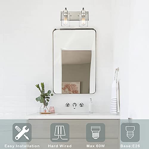 
                  
                    Emliviar 2-Light Bathroom Vanity Light - Bathroom Light Fixture in Brushed Nickel Finish with Clear Glass,YCE237B-2W BN
                  
                