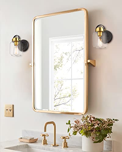 
                  
                    HWH Farmhouse Wall Light, 1-Light Wall Sconce Vanity Light with Clear Glass Shade, Bedside, Kitchen, Black and Brushed Gold Finish, 5HZG61B BK+BG
                  
                