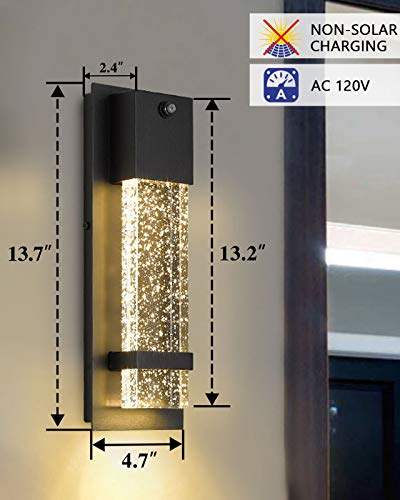 
                  
                    Emliviar Modern LED Exterior Wall Sconce Lantern, Black Finish with Crystal Bubble Glass
                  
                