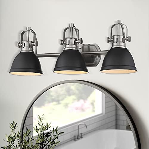 
                  
                    Emliviar Modern 3-Light Vanity Light 24.5 Inch, Industrial Bathroom Wall Lights Set of 2, Metal Shade in Black Finish, 4054H-A-2PK
                  
                
