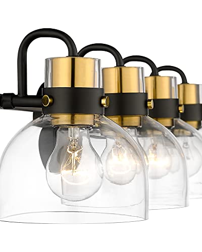 
                  
                    HWH Bathroom Vanity Light Fixtures Wall Vanity Sconce, Clear Glass Shade, Black and Gold Finish, 5HZG68B-4W BK+BG
                  
                