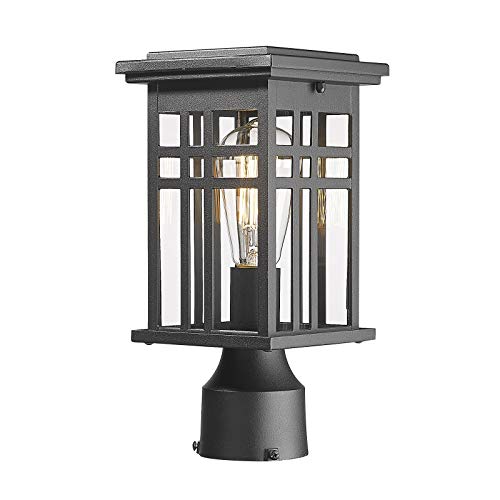 HWH Industrial Outdoor Post Lantern, Exterior Pillar Light, Waterproof Pole Lantern with Clear Glass Shade, Matte Black Finish, 5HD36P BK