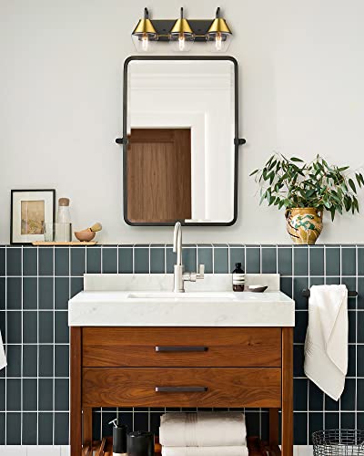
                  
                    HWH 3-Light Gold Bathroom Vanity Light, HWH Modern Vanity Wall Sconce Over Mirror, Black and Brushed Gold Finish, 5HZG60B-3W BK+BG
                  
                