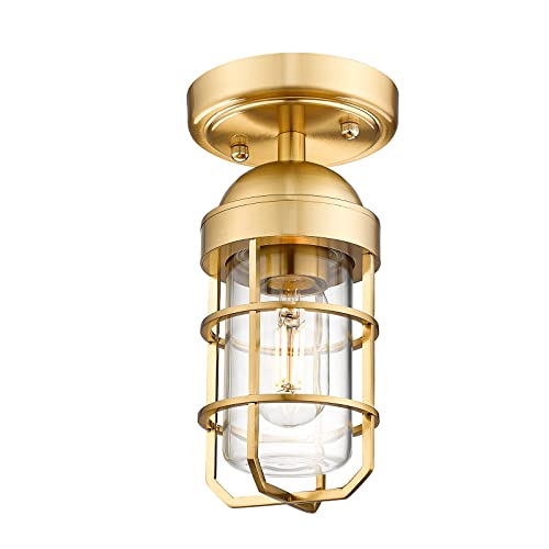 Emliviar Nautical Ceiling Light Fixture, Modern Brass Ceiling Light Semi-Flush Mount for Kitchen Bedroom Bathroom, Gold Finish, GE255F BG