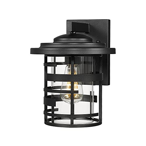 
                  
                    Emliviar 1-Light Farmhouse Outdoor Wall Lantern, Modern Outside Light for House with Clear Glass, Black Finish, LE256B-M BK
                  
                