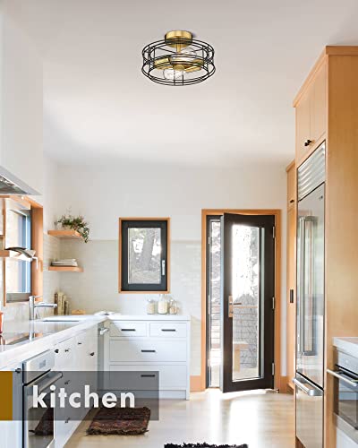 
                  
                    HWH Semi Flush Mount Ceiling Light Hallway Light Fixtures Ceiling Mount, Sloped Ceiling, Metal Cage, Black and Gold Finish, 5HZG66F BK+BG
                  
                