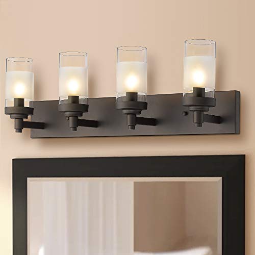 
                  
                    Emliviar 4-Light Vanity Lights, Bathroom Light Fixtures in Oil Rubbed Bronze Finish with Clear Frosted Glass Shade,JE1982-4W ORB
                  
                